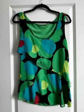 New York & Company Multicolor Layered Print Top with Black Base